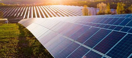 Sonnenkollektoren (Solarzelle) im Solarpark mit Sonnenlicht zur Erzeugung von sauberen Stroms